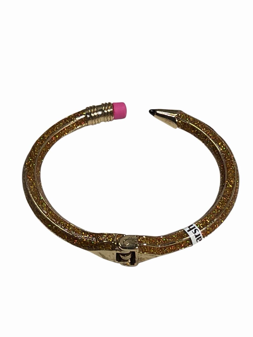 Betsey Johnson Back to School Gold Tone Glitter Pencil Bangle Bracelet Hinged